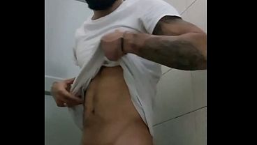 COULDN’T WAIT: Quick Solo in Public Restroom with Big Cumshot
