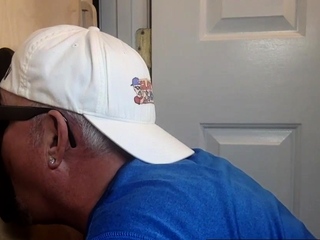Gloryhole mature DILF deepthroats before bareback sex