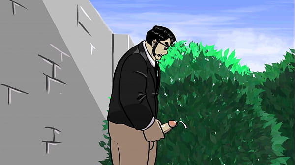 Gay Animated Security Guard Jerking Off in Public