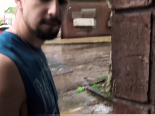 Stranger helping out an amateur latin cutie on a rainy day