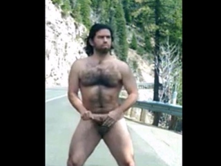 Hairy Man Masturbating Outdoors by the Road